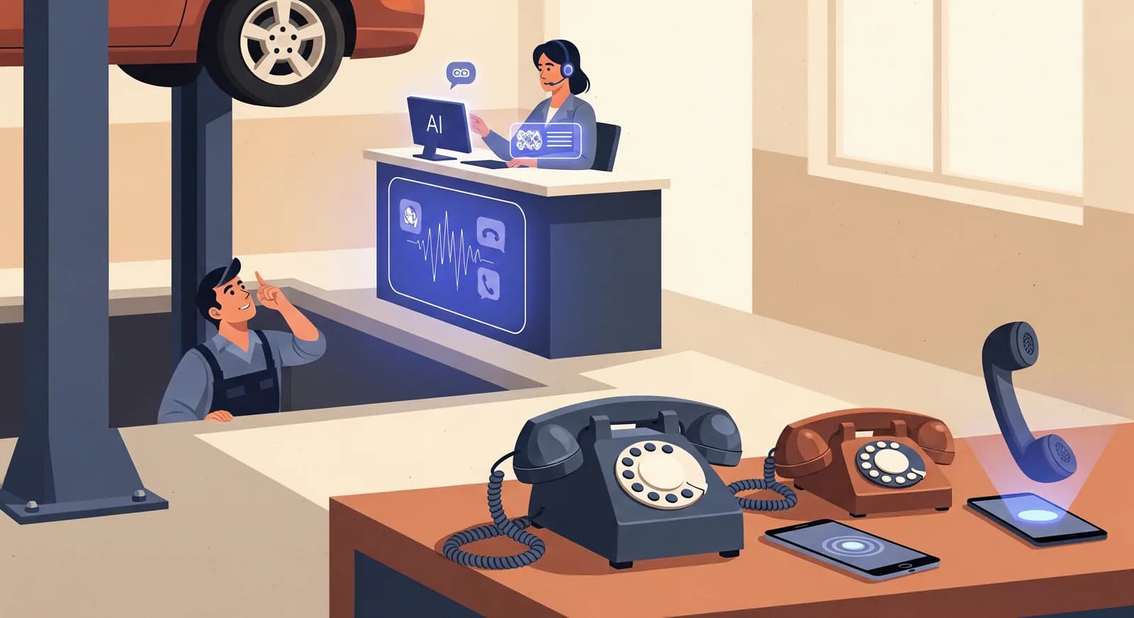 AI recepčná pre autoservis: hovory z montážnej jamy